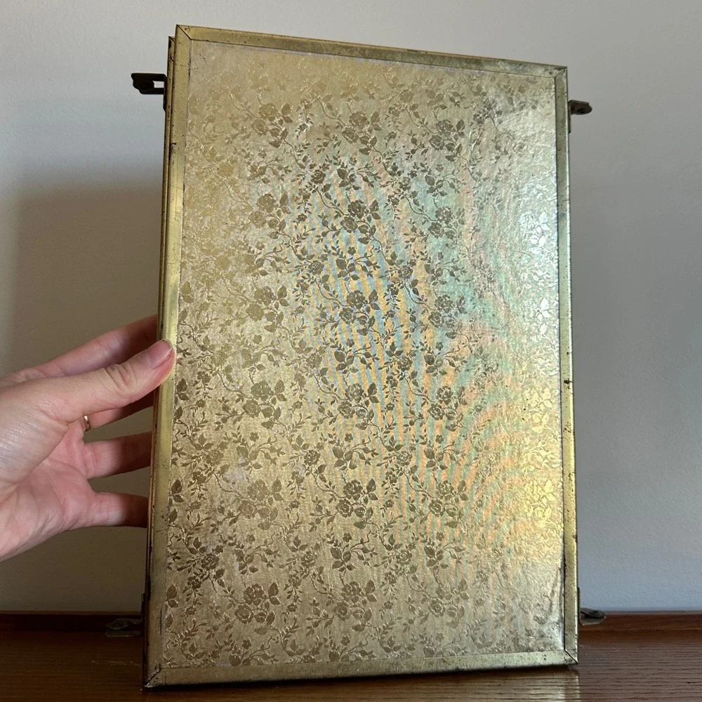 Vintage Tri Fold Vanity Mirror Gold MCM 1960s